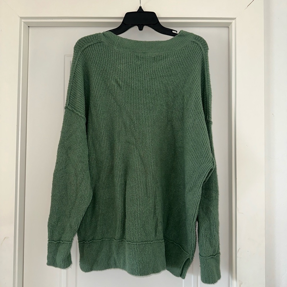 Aerie Forest Green Women's Crew Neck Sweater - Picture 3 of 4